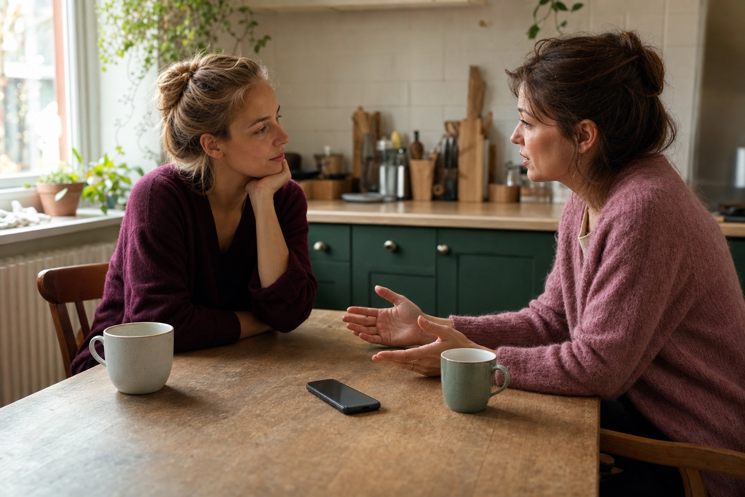 Deux amies faisant un point lucide sur une nouvelle relation