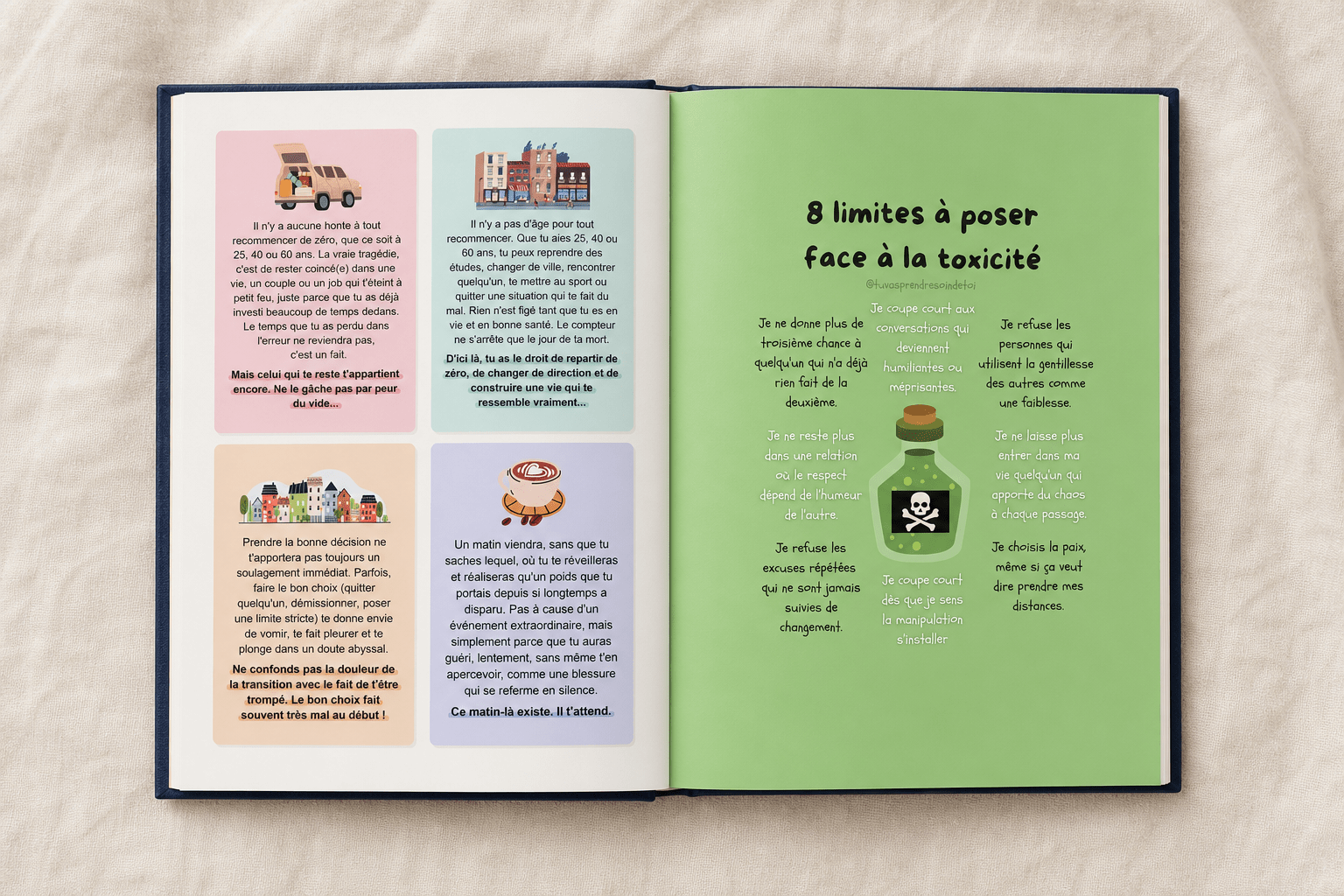 Double page intérieure colorée du livre 200 déclics qui changent une vie
